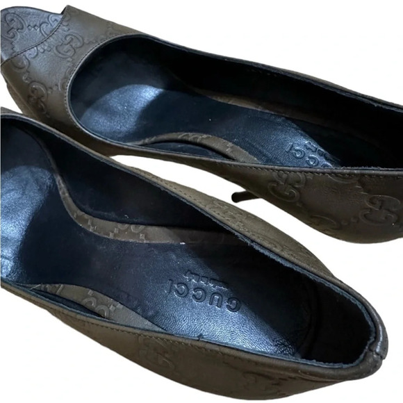 Gucci Guccissima Leather Peep Toe Pumps Size 38.5 Authentic - Picture 4 of 12